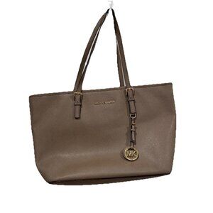 MICHAEL‎ KORS Taupe Leather Jet Set Tote Bag Purse Vacation Brunch Spring Summer